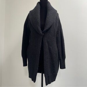 Max Studio Alpaca Wool Blend Open Cardigan Black Textured Chunky Knit Sweater S